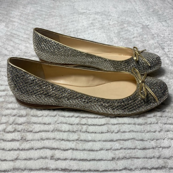 Enzo Angiolini Aeniltm Glitter Covered Sparkly Ballet Flats 8 Womens Silver Gold - Picture 3 of 9